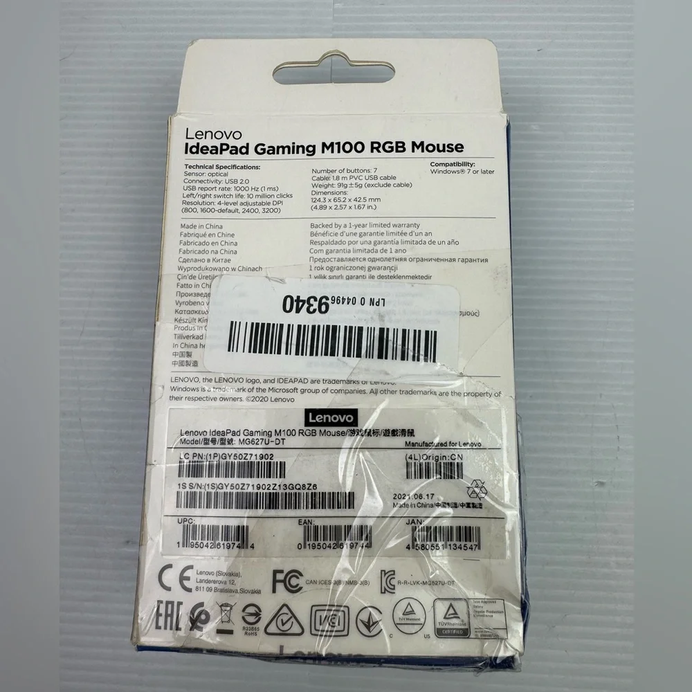 Lenovo IdeaPad M100 RGB Gaming Mouse Model MG627U-DT 7 Programmable Buttons